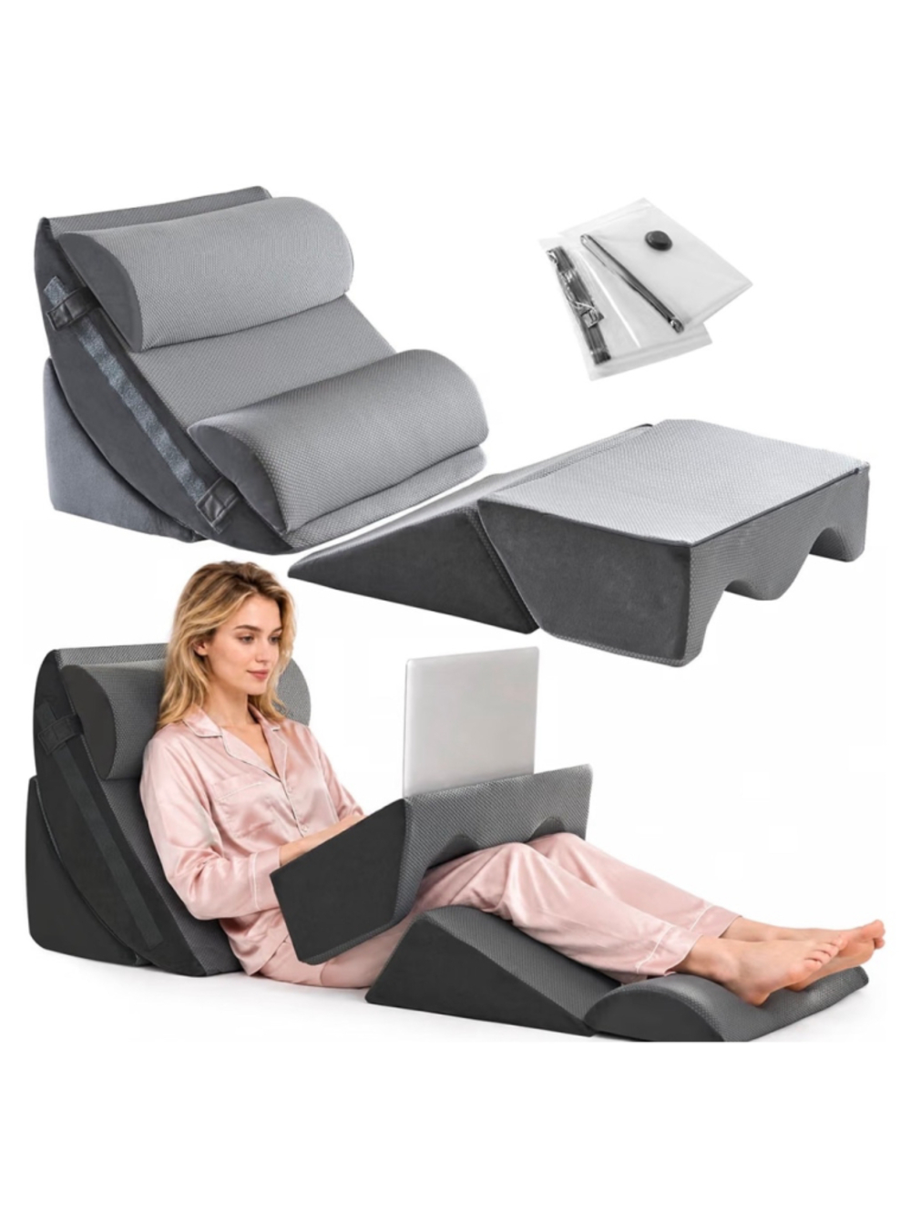 6-Piece Orthopedic Wedge Pillow Set, One Size, Grey